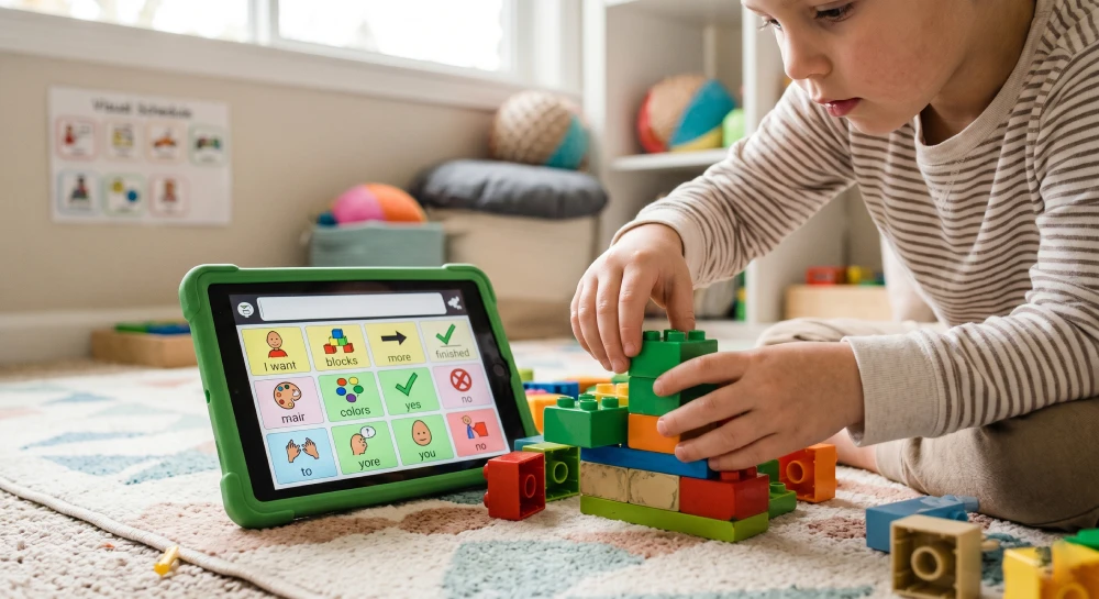 Tools and interactive toys used in speech therapy for children funded by the Ontario Autism Program.