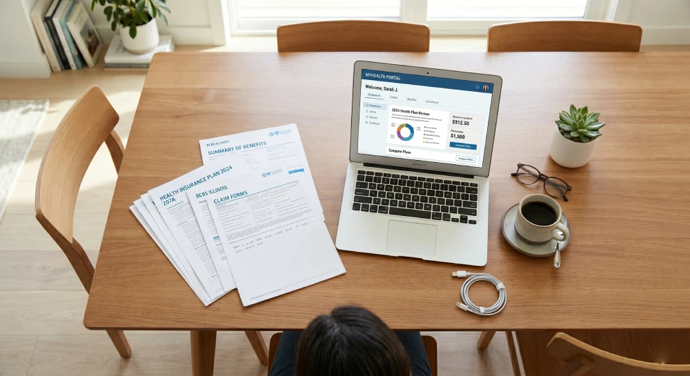 A parent reviewing health insurance plans to understand coverage for pediatric speech therapy in Ontario.
